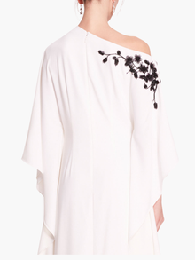 Embroidered Draped Kaftan Gown | White