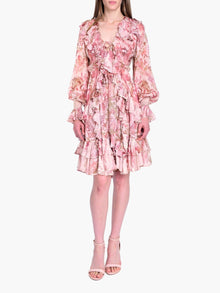 Reverie Bell Sleeve Ruffle Mini Dress | Blush Multi