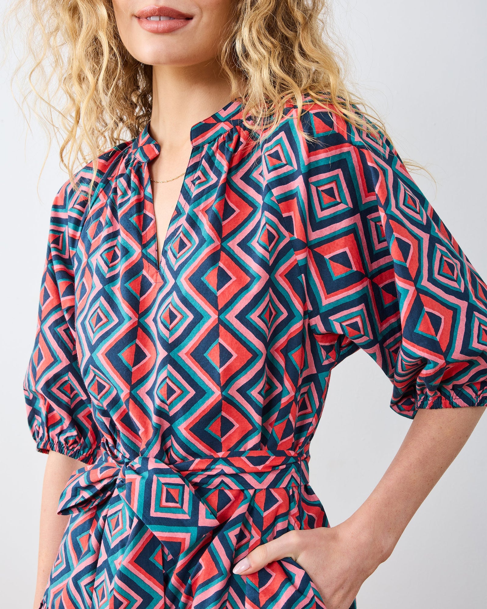 Kaleidoscope Diamond - Caroline Dress - Navy/Red - Printfresh
