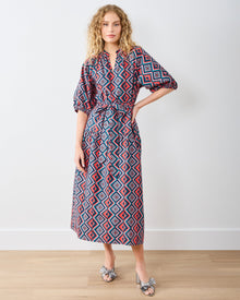 Kaleidoscope Diamond - Caroline Dress - Navy/Red - Printfresh