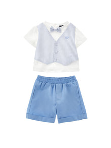 Boys | Organic Cotton T-Shirt Set With Bow Tie | Cream/Air Force Blue