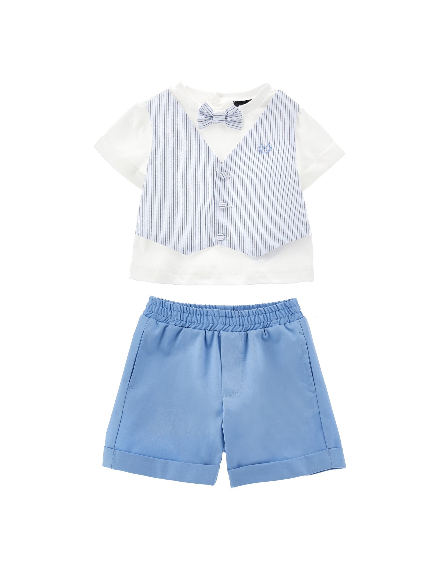 Boys | Organic Cotton T-Shirt Set With Bow Tie | Cream/Air Force Blue