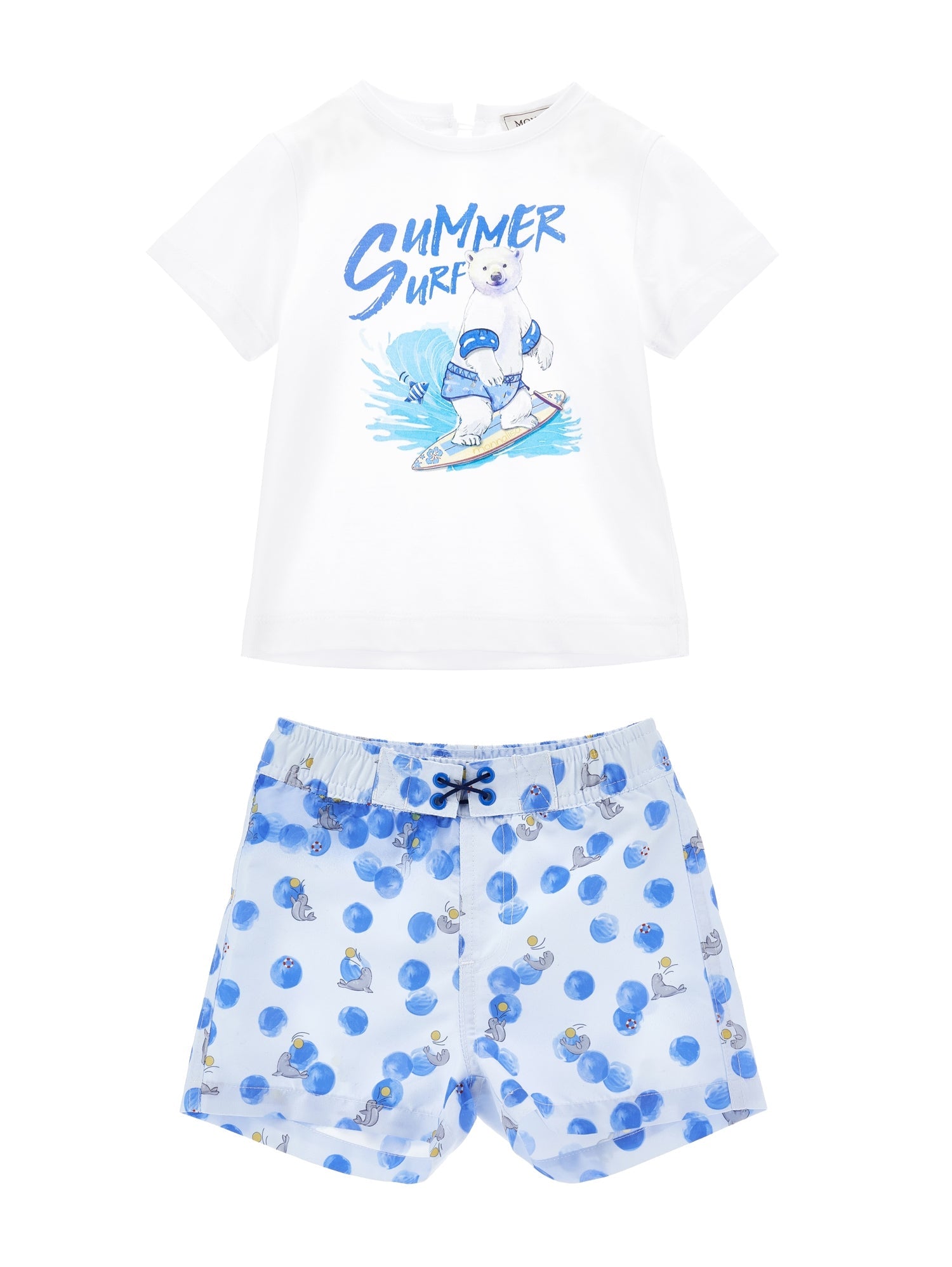 Boys | Organic Cotton T-Shirt And Bermuda Shorts Set | White/Bluette