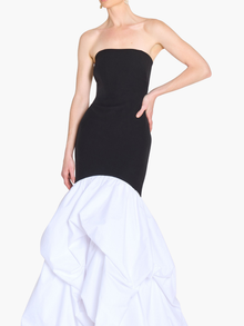 Strapless Drop Waist Mermaid Taffeta Pouf Gown | Black/White