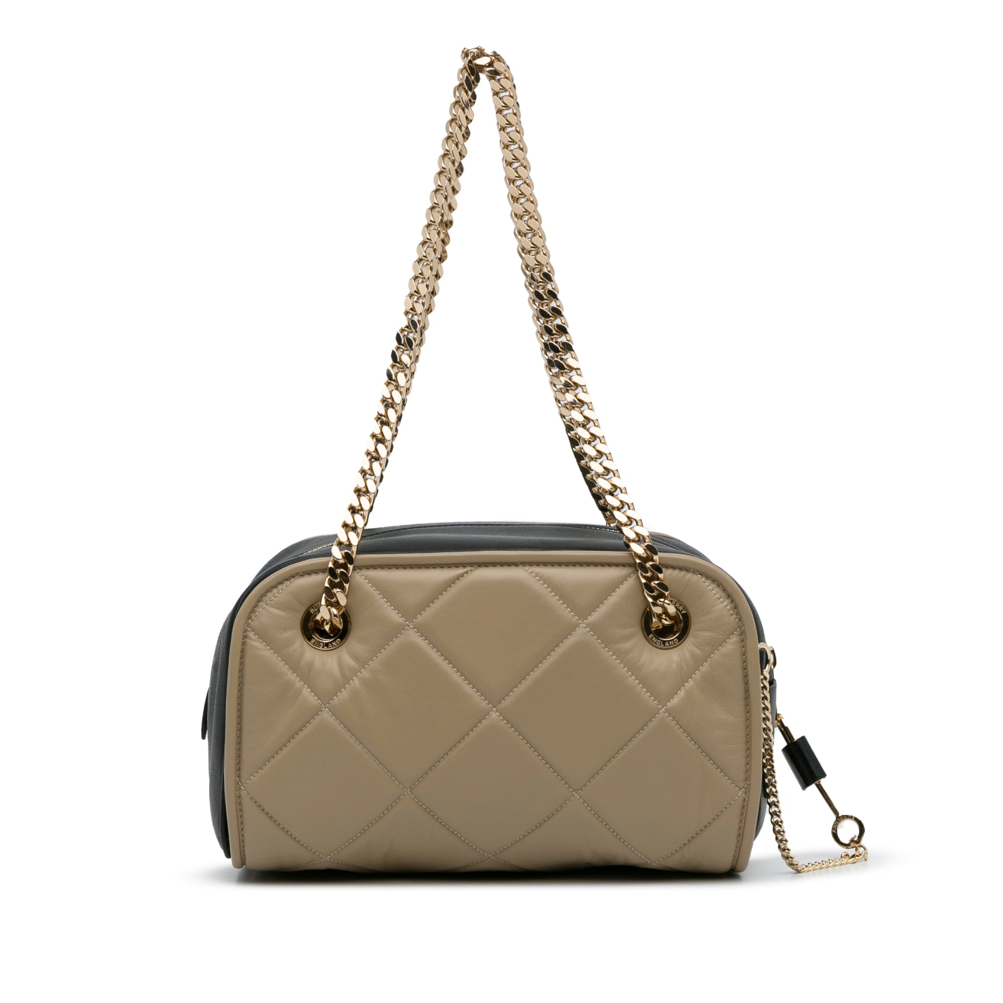 Burberry | Pre-Owned Quilted Cube Chain Shoulder Bag | Brown/Taupe