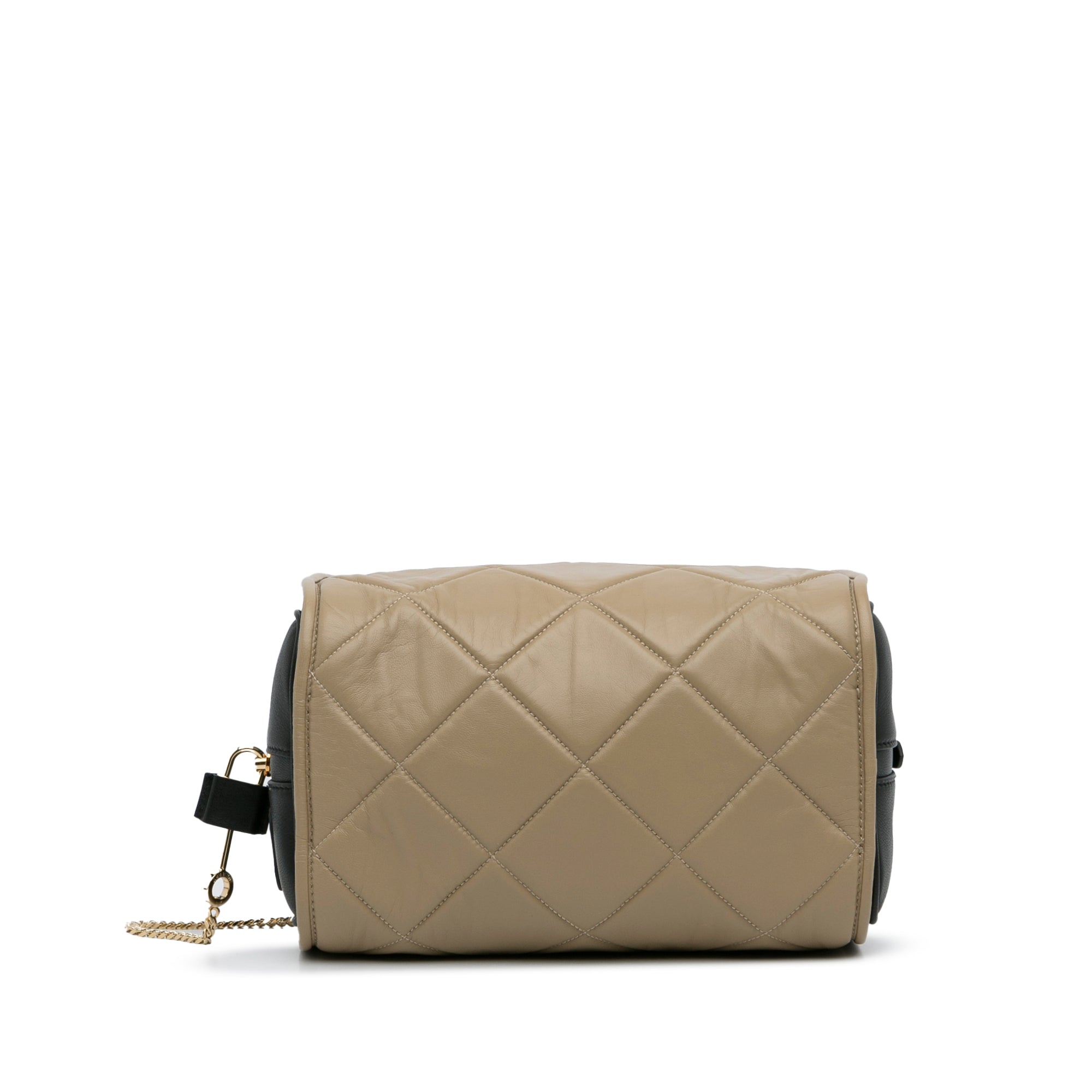 Burberry | Pre-Owned Quilted Cube Chain Shoulder Bag | Brown/Taupe