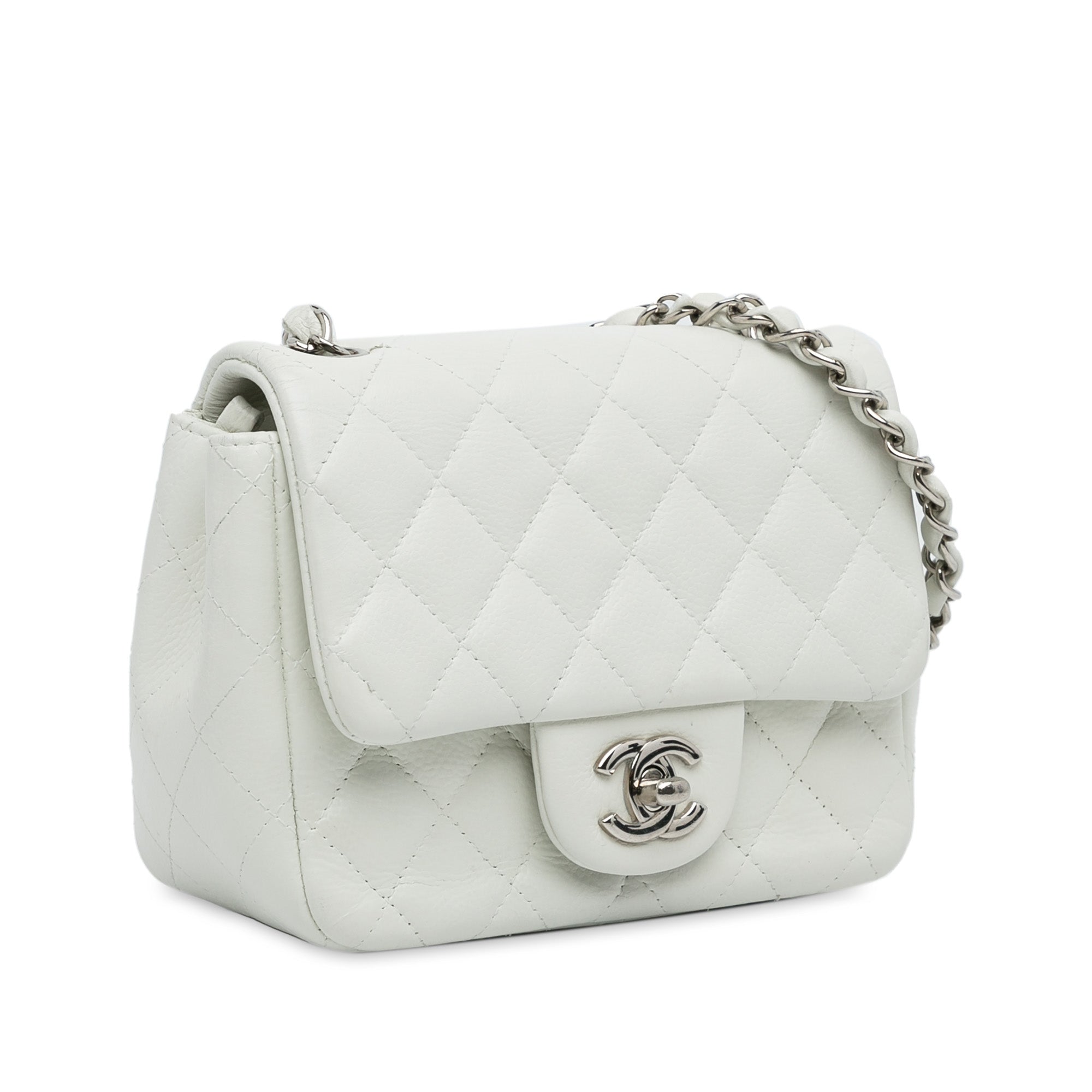 Chanel | Pre-Owned Mini Square Classic Caviar Single Flap | White