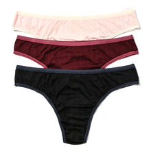 3-Pack MoveCalm Natural Rise Thong | Pearl/Marshmallow | Dried Cherry/Damson Plum- Black/Granite
