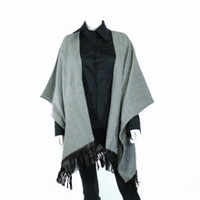 Wool Ruana With Leather Fringes | Medium Grey