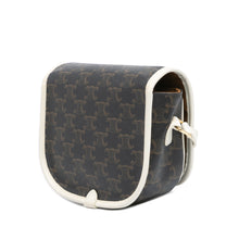 Celine | Pre-Owned Medium Triomphe Coated Canvas Folco Crossbody - I | White/Dark Brown