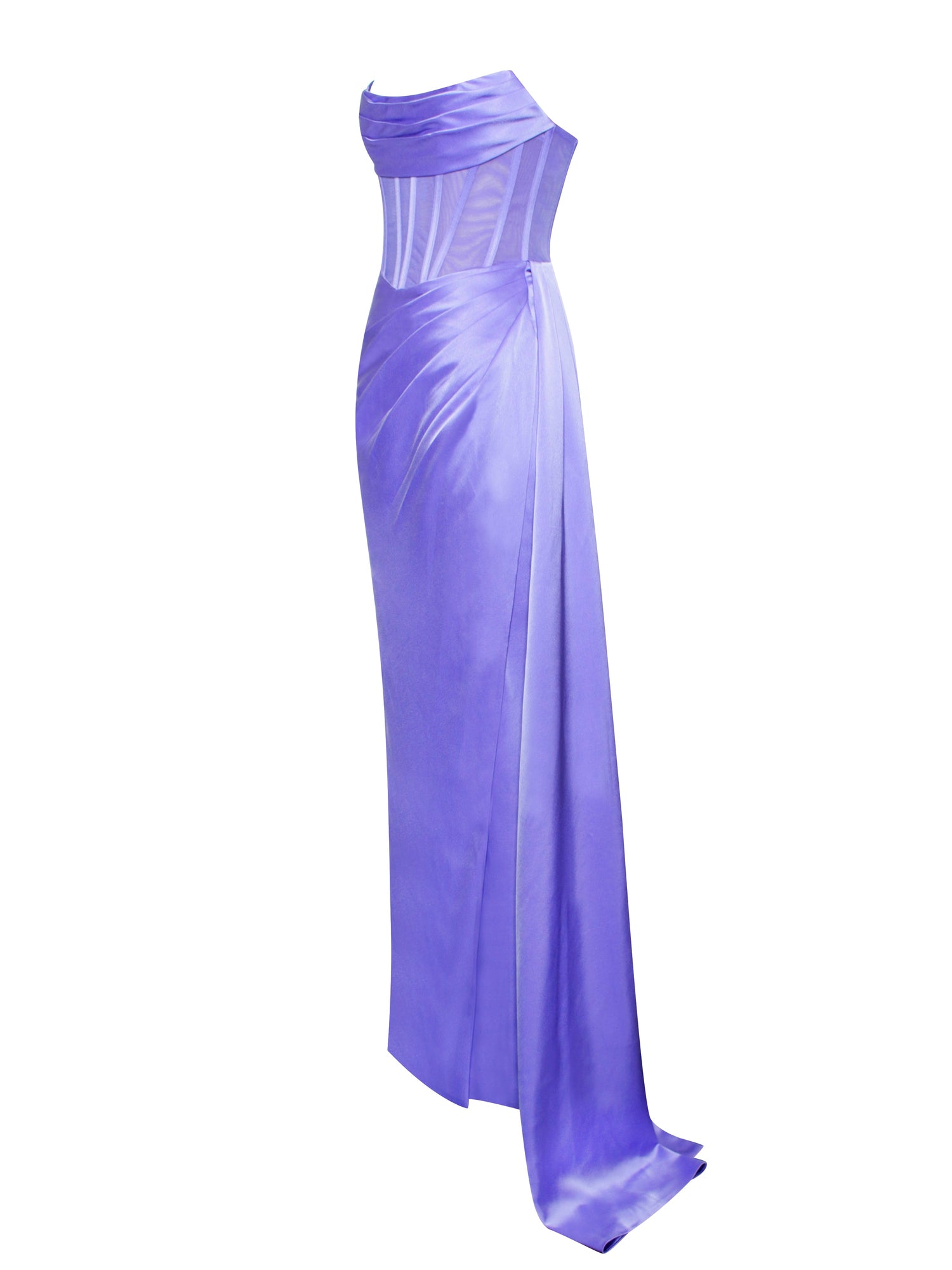 Prisa Very High Slit Satin Corset Gown | Periwinkle