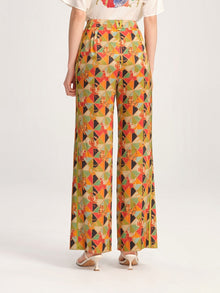 High-Waisted Print Flared Pants | Green