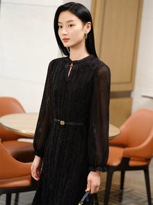Chinese Style Pleated Little Dress | Black