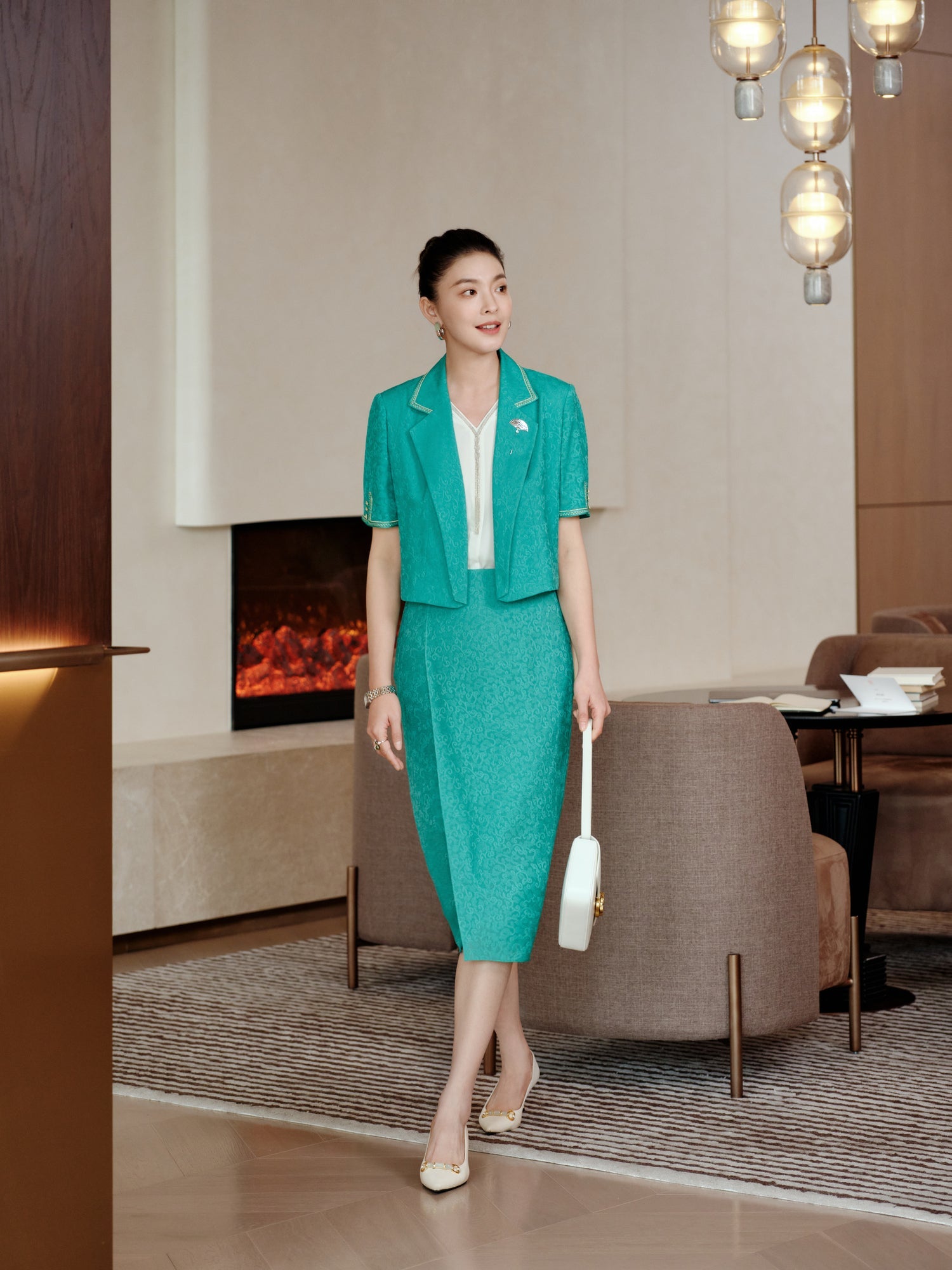 Jacquard Suit Jacket with Subtle Patterns | Green