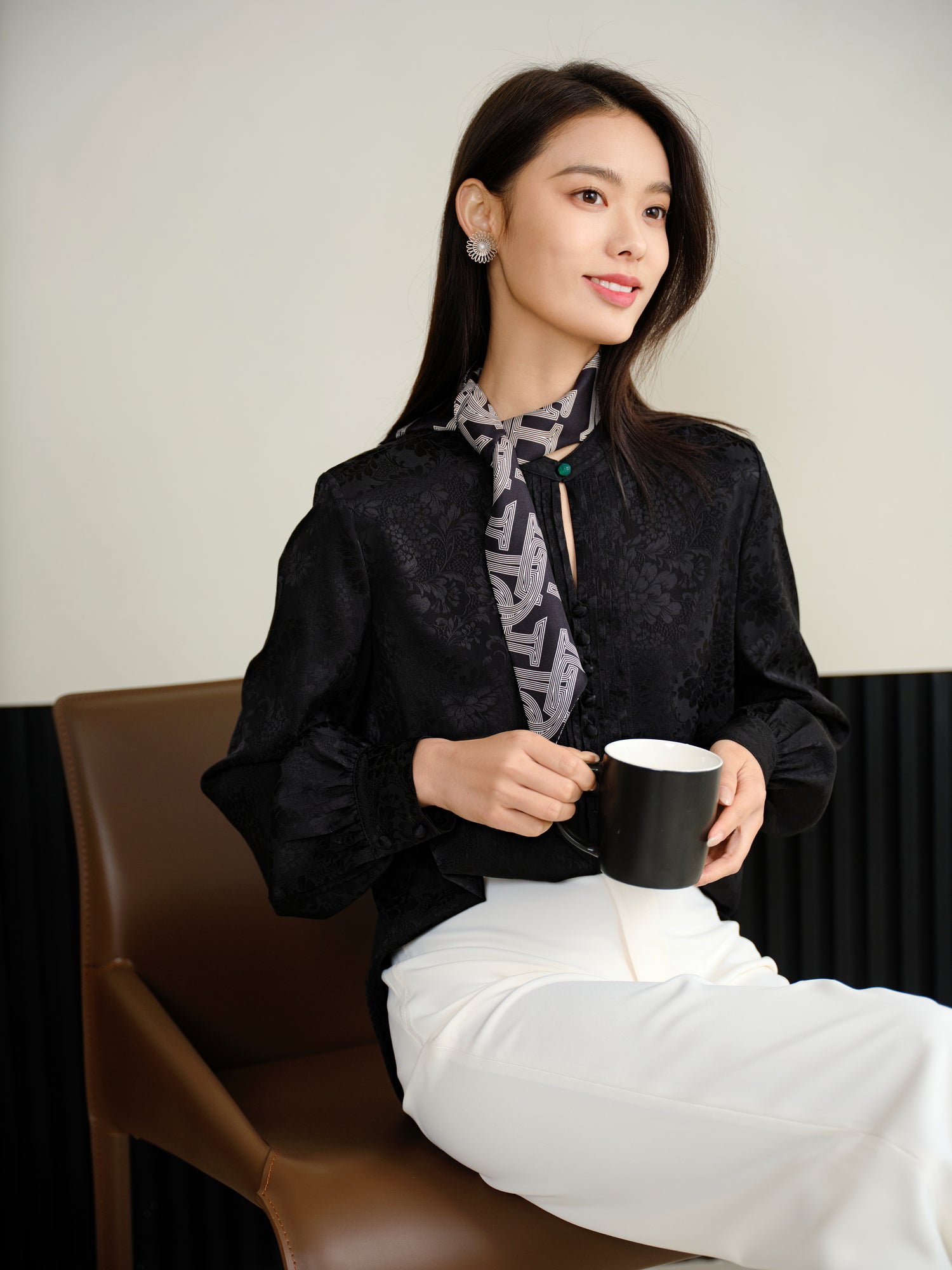 Silk Jacquard Shirt | Black