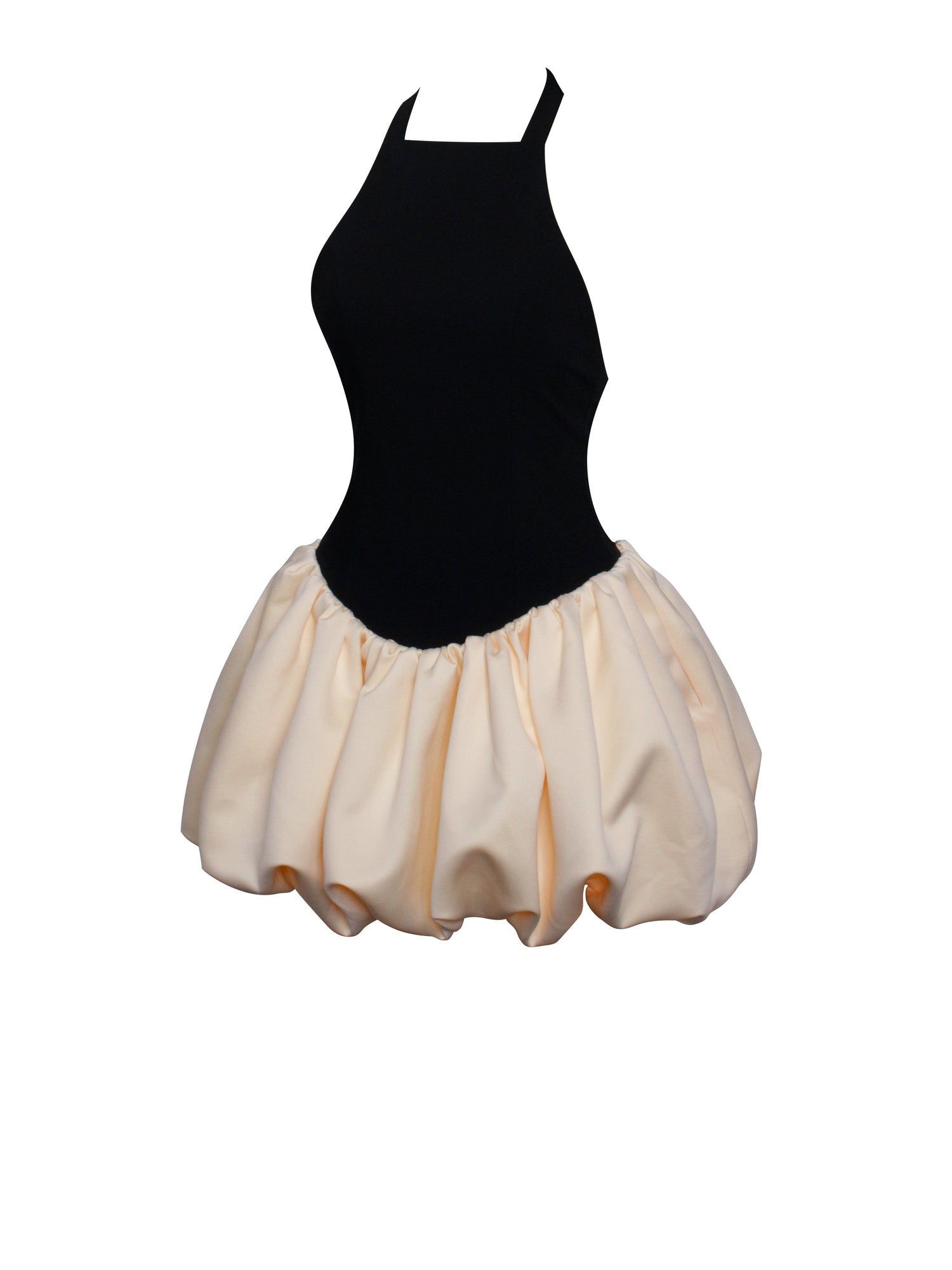 Yaira Backless Drop Waist Mini Bubble Dress | Black/Beige