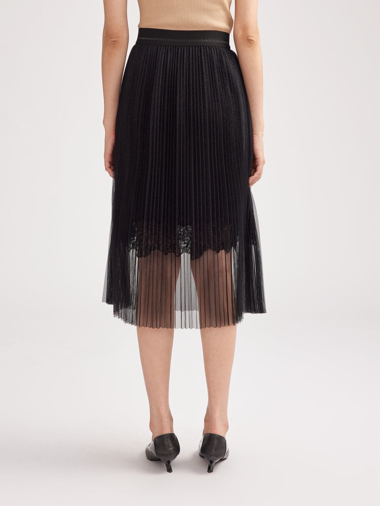 Pleated Mesh Skirt | Black