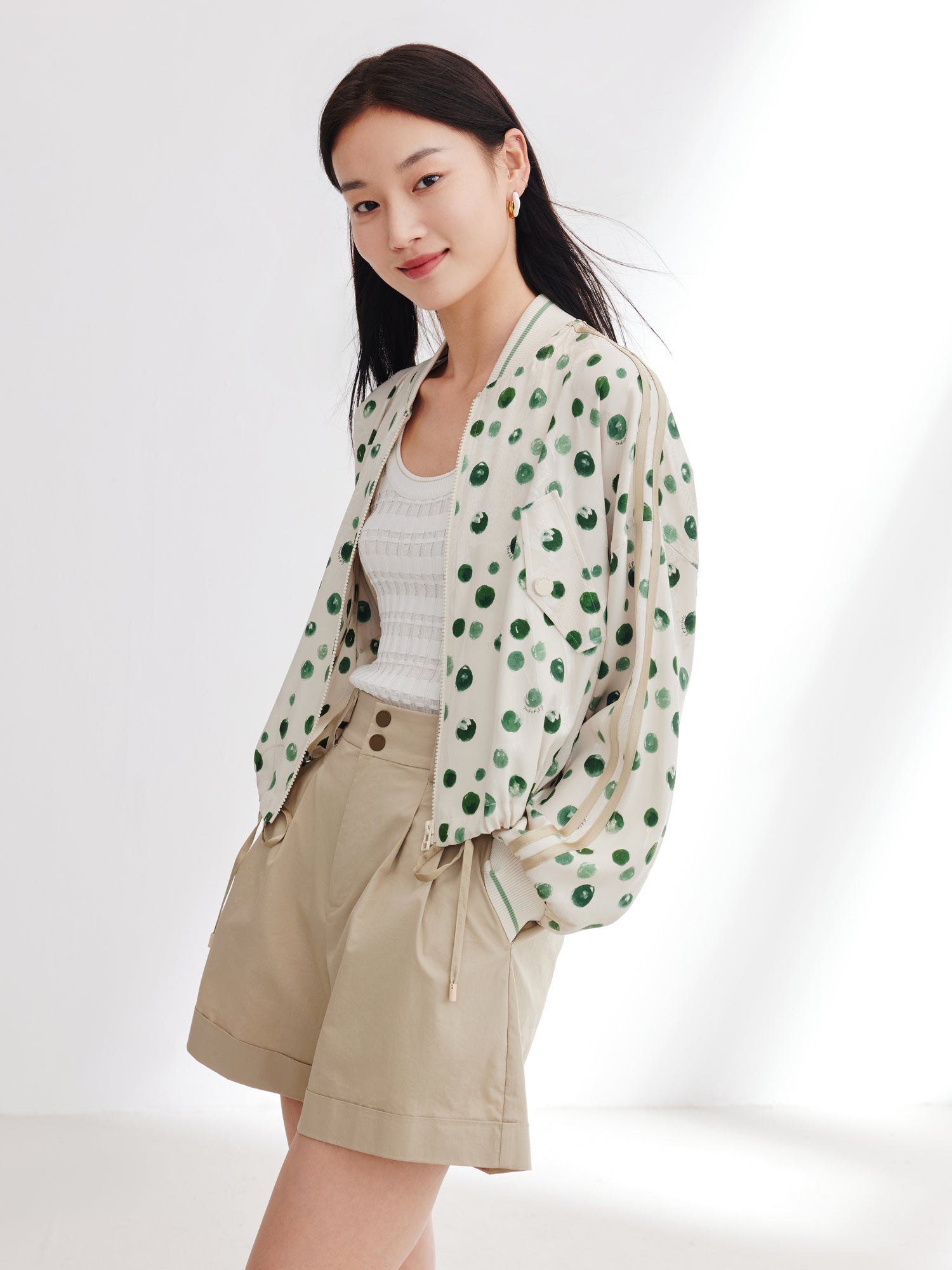 Polka Dot Silk Blazer | Green