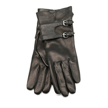 Leather Gloves With Snake Print Belt | Black