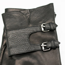 Leather Gloves With Snake Print Belt | Black