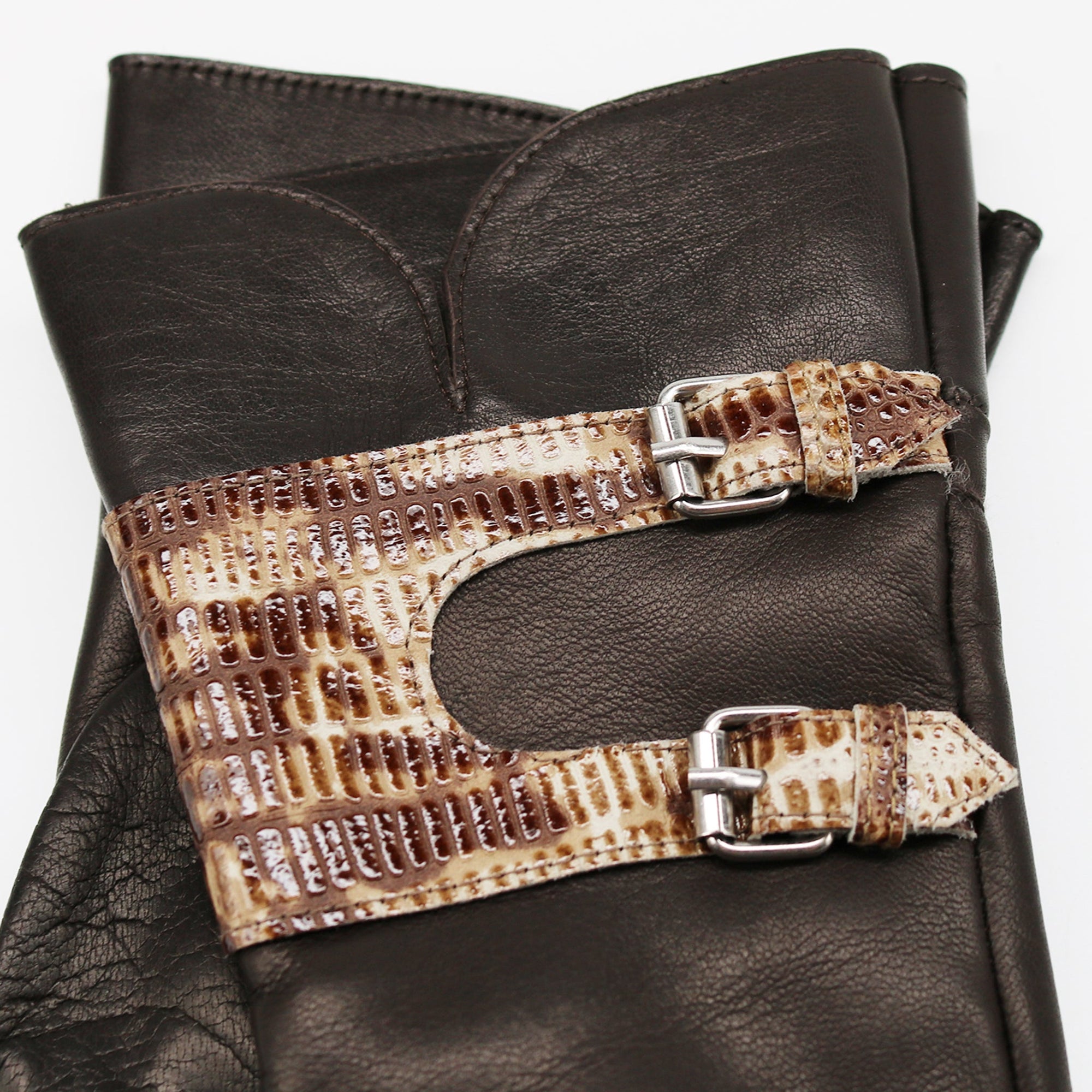 Leather Gloves With Snake Print Belt | Teak