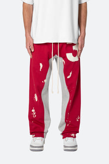 3 Patch Contrast Sweatpants | Red/Grey