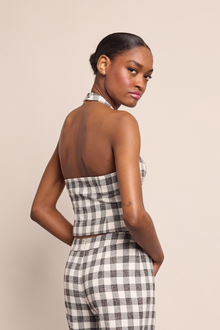 Prescott Top | Black Ivory Boucle Grid
