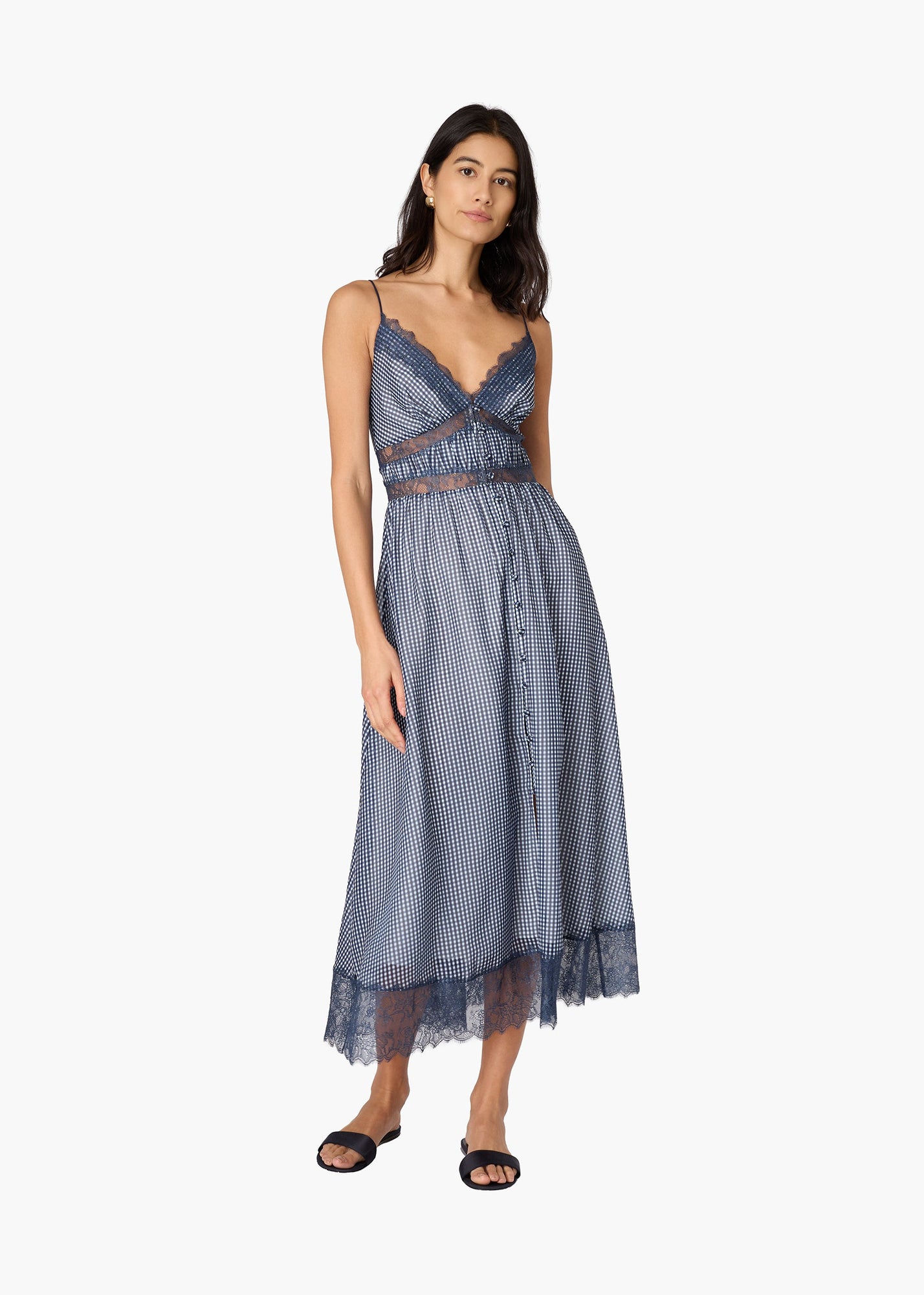 Janaya Chiffon Midi Dress | Blue Gingham