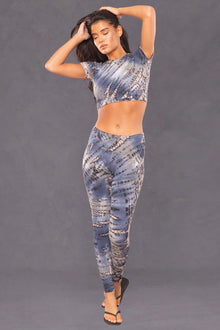 Women | Short Sleeve Crop Workout Tee | Multi Color Adire Wash 5