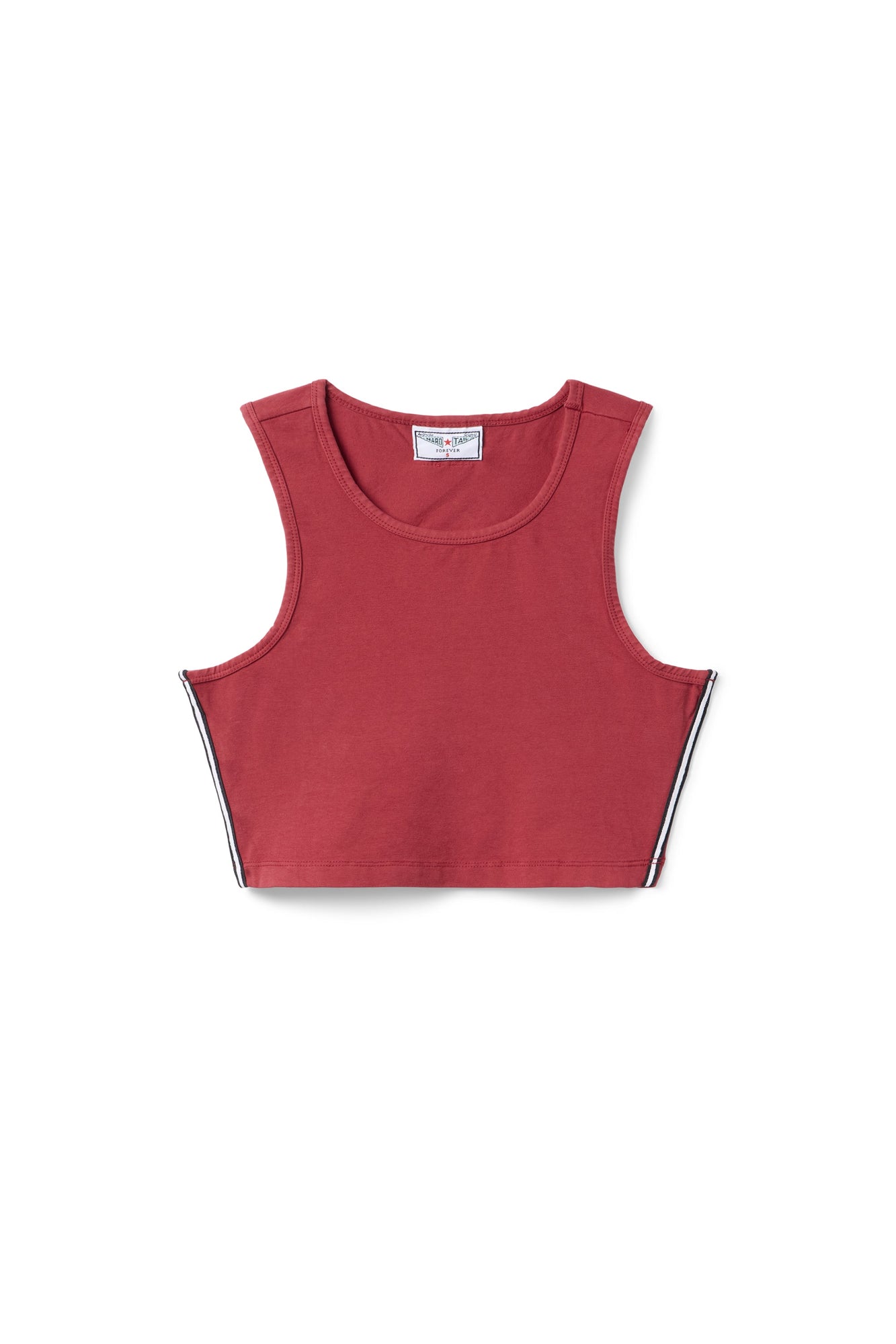 Women | Vintage Side Stripe Crop Racer Tank | Crimson