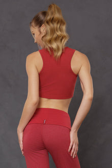 Women | Vintage Side Stripe Crop Racer Tank | Crimson