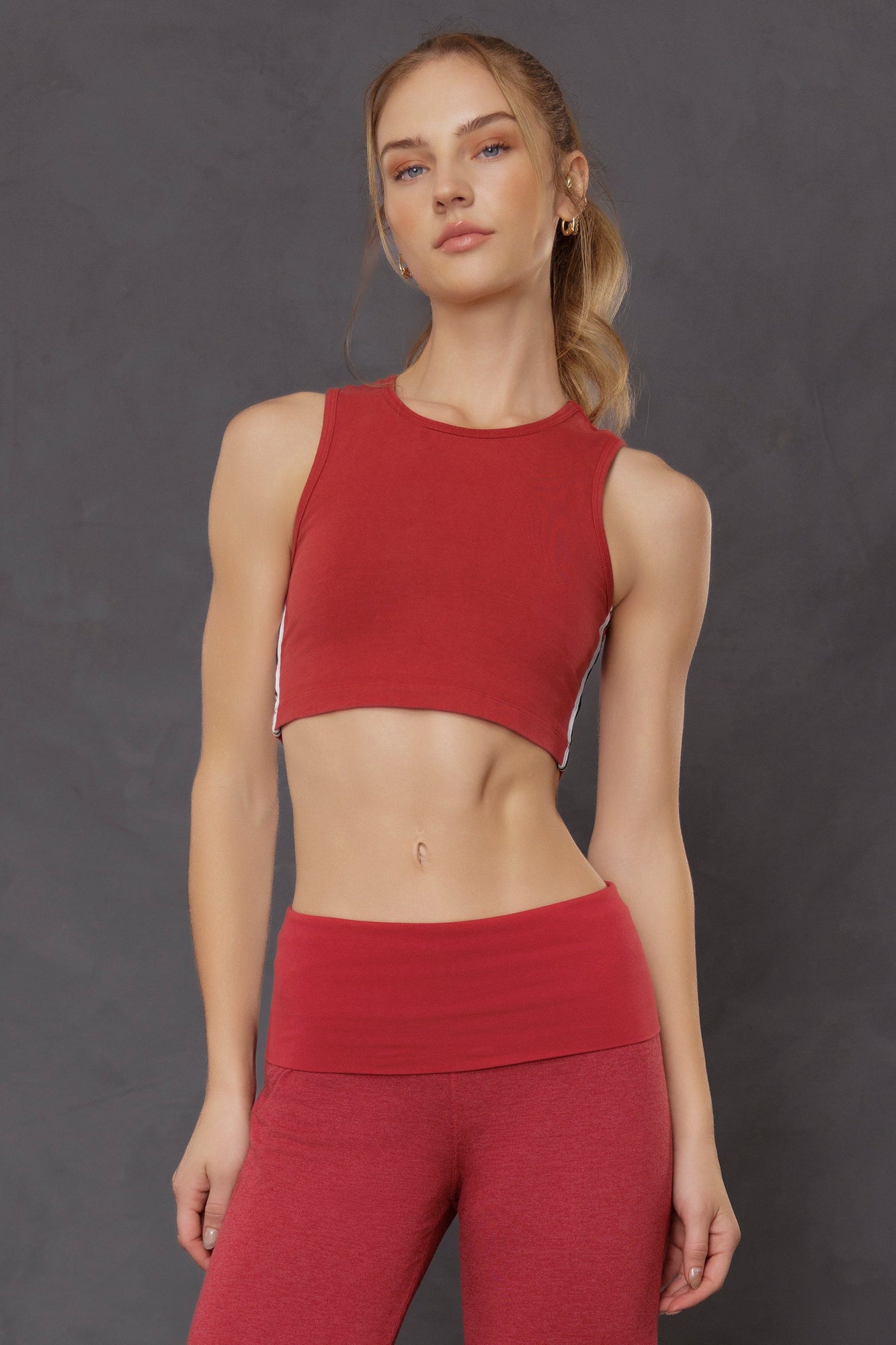 Women | Vintage Side Stripe Crop Racer Tank | Crimson