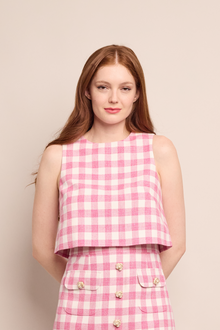 Debbie Top | Pink Boucle Grid