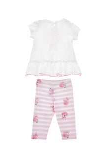 Girls | Pink Leggings And T-Shirt Set | White/FairyTale Pink