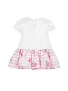 Girls | Low-Waisted Organic Cotton Dress | White/FairyTale Pink