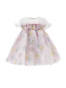 Girls | Daisy Tulle Dress | White/FairyTale Pink