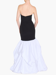Strapless Drop Waist Mermaid Taffeta Pouf Gown | Black/White