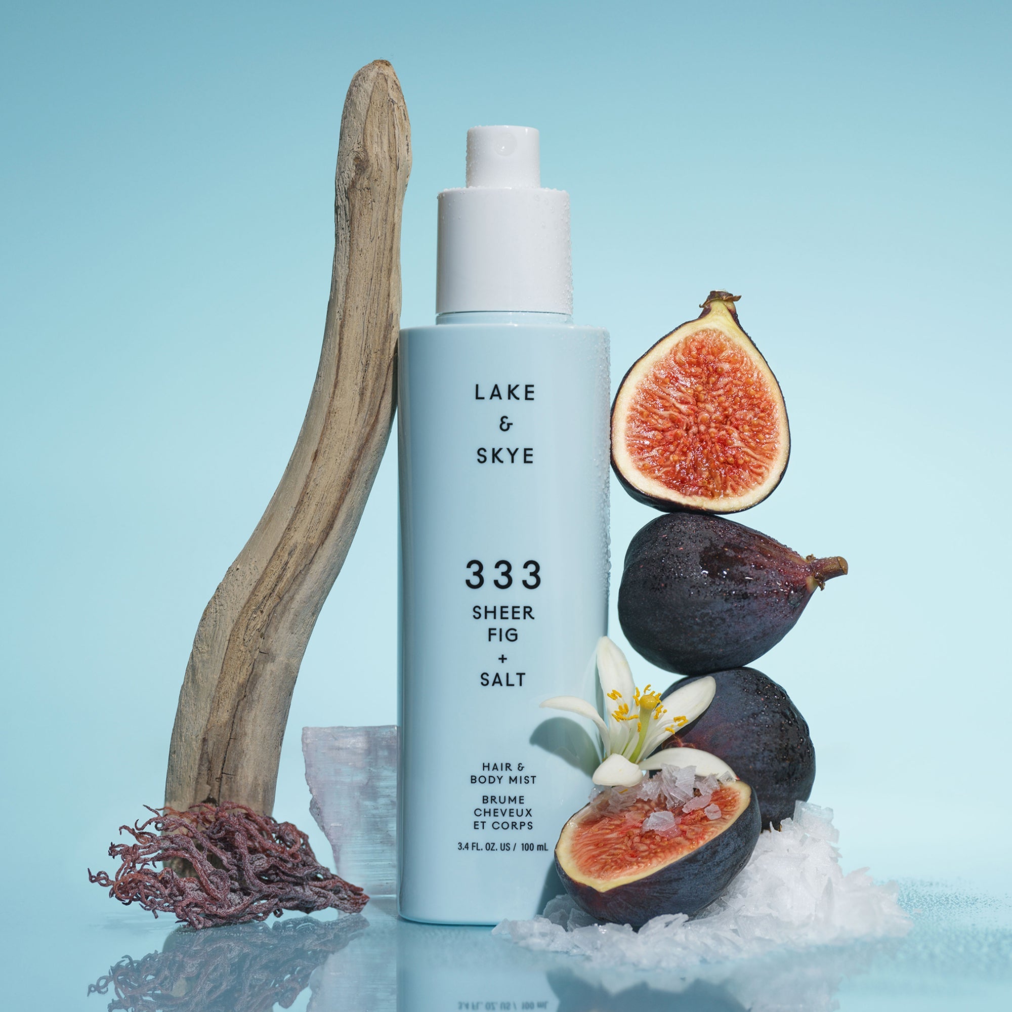 Lake and Skye Tru Fragrance & Beauty LLC | 333 Sheer Fig + Salt Hair & Body Mist | White/Blue