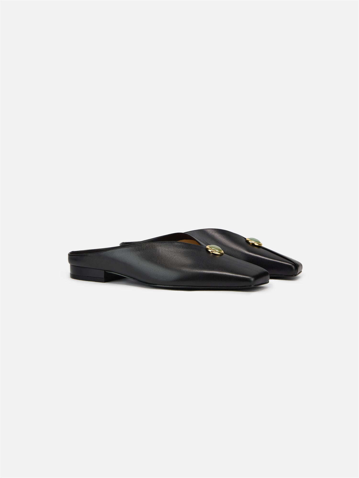 Peony Jade Square-Toe Slides | Black