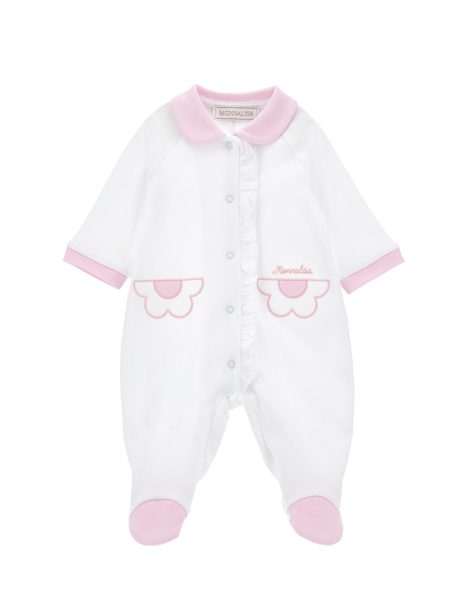 Girls | Two-Tone Scalloped Cotton Jumpsuit | White/FairyTale Pink
