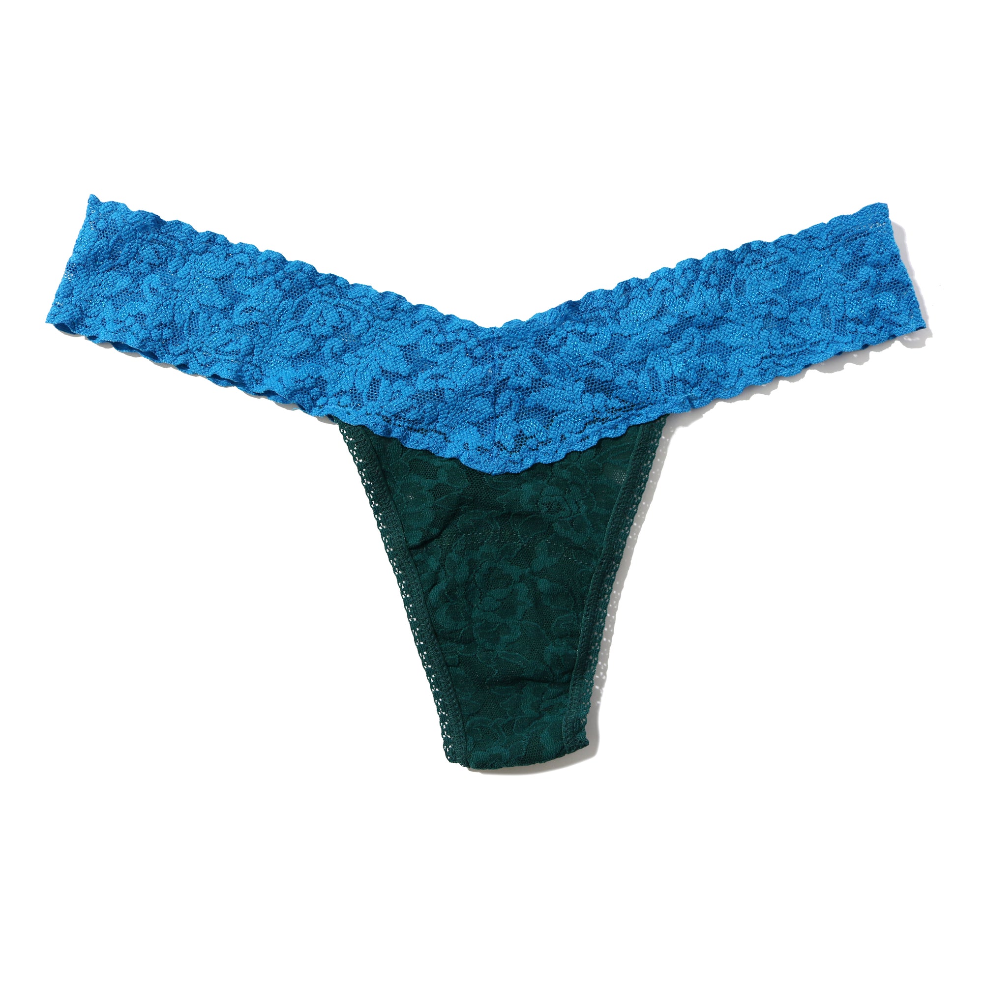 Signature Lace Low Rise Thong | Ivy/Fiji Blue