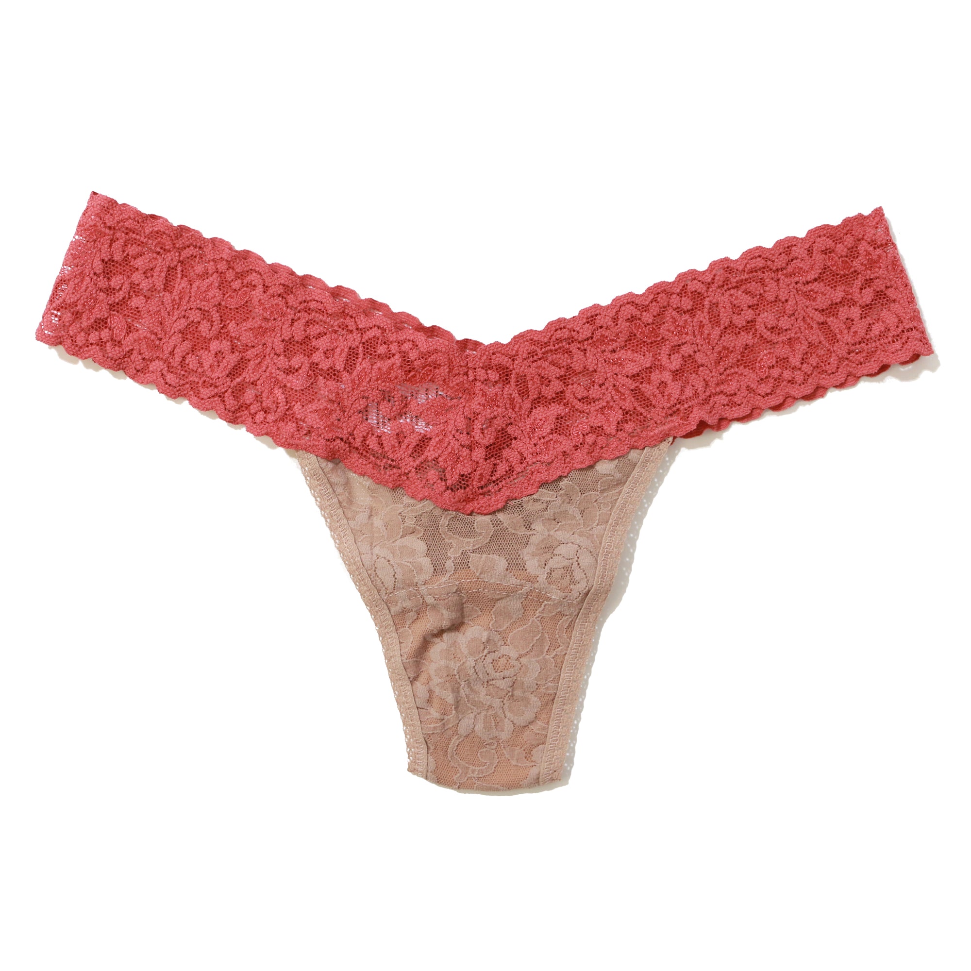 Signature Lace Low Rise Thong | Taupe/Pink Sands