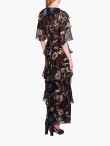 Silk Lily Flutter Midi Dress | Blue Multi