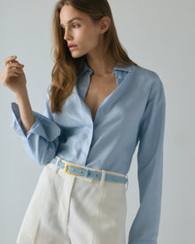 Mini No. 10 Belt | Baby Blue Suede/Gold