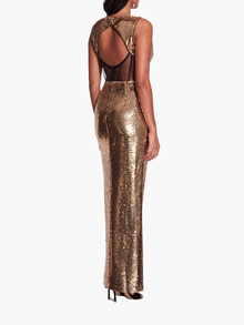 Metallic Open Back Gown | Gold