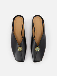 Peony Jade Square-Toe Slides | Black