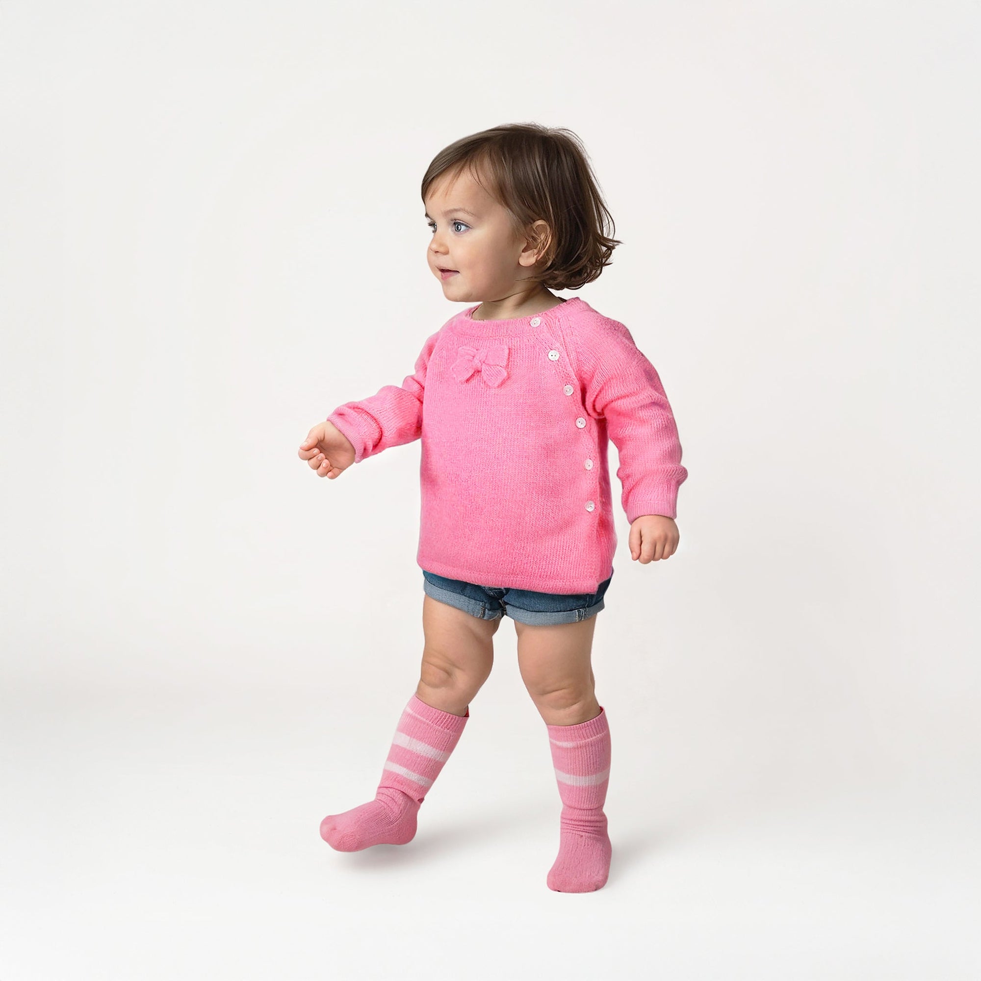 Baby Sweater With Bow And Buttons | Flamingo