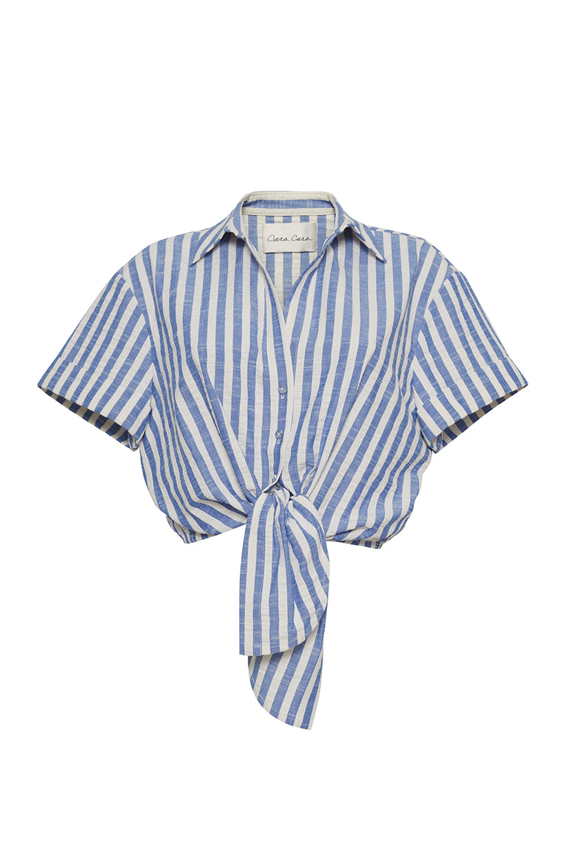 Asbury Top | Ivory Blue Striped Seersucker