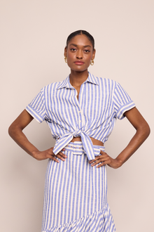 Asbury Top | Ivory Blue Striped Seersucker