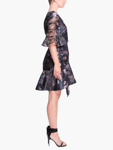 Printed Floral Fil Coupe Wrap Mini Dress | Black